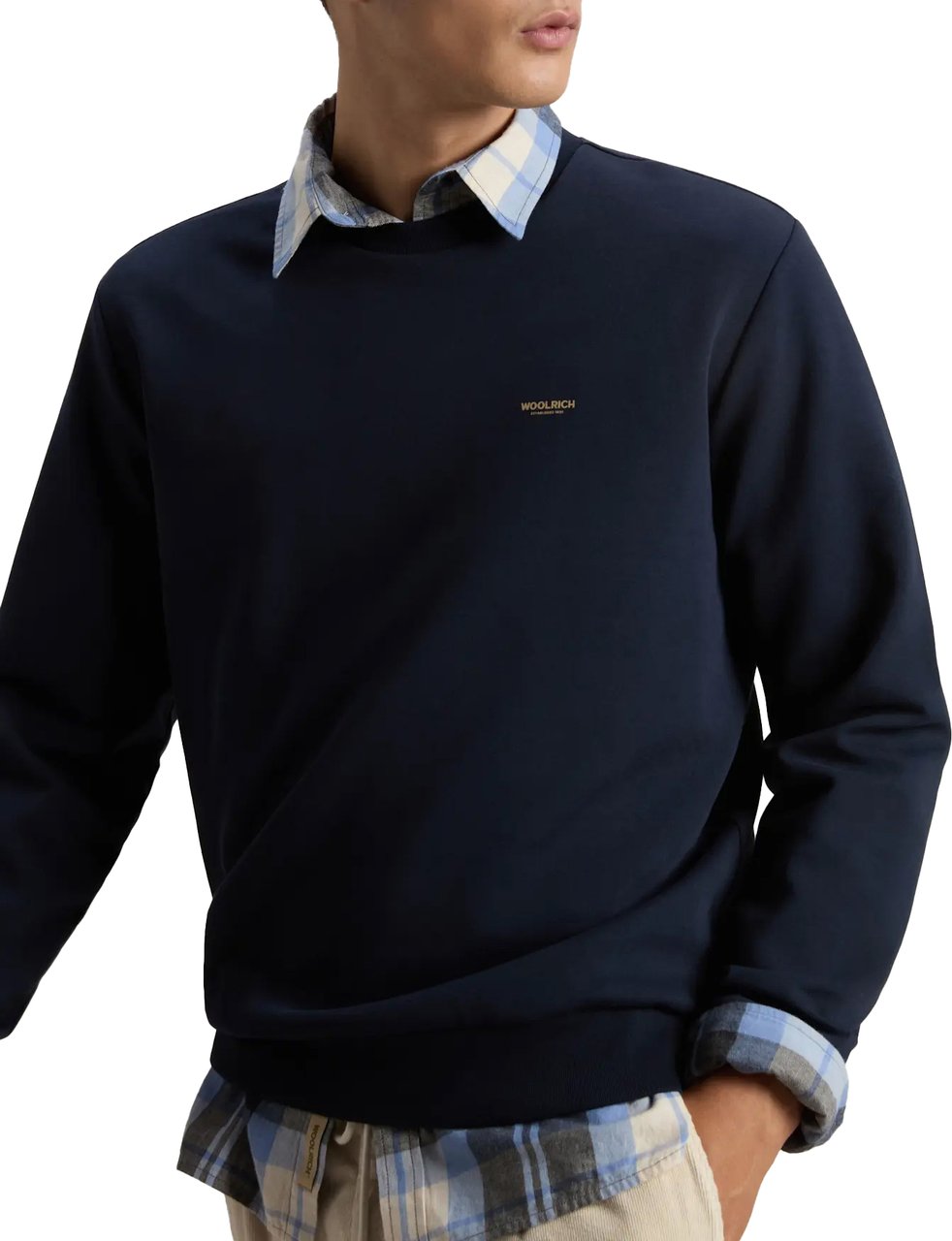 Woolrich Logo Interlock Crewneck Melton Blue Blauw