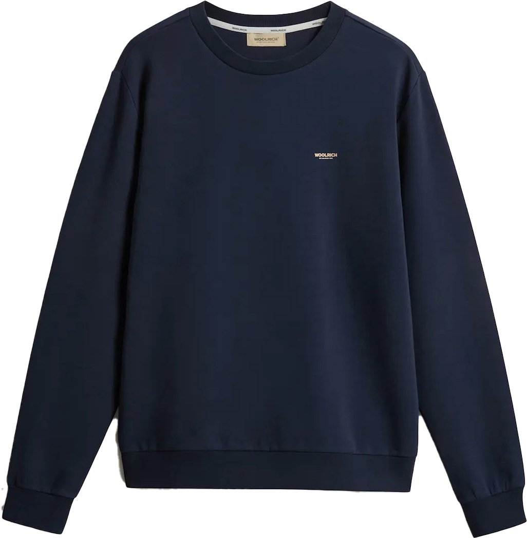 Woolrich Logo Interlock Crewneck Melton Blue Blauw