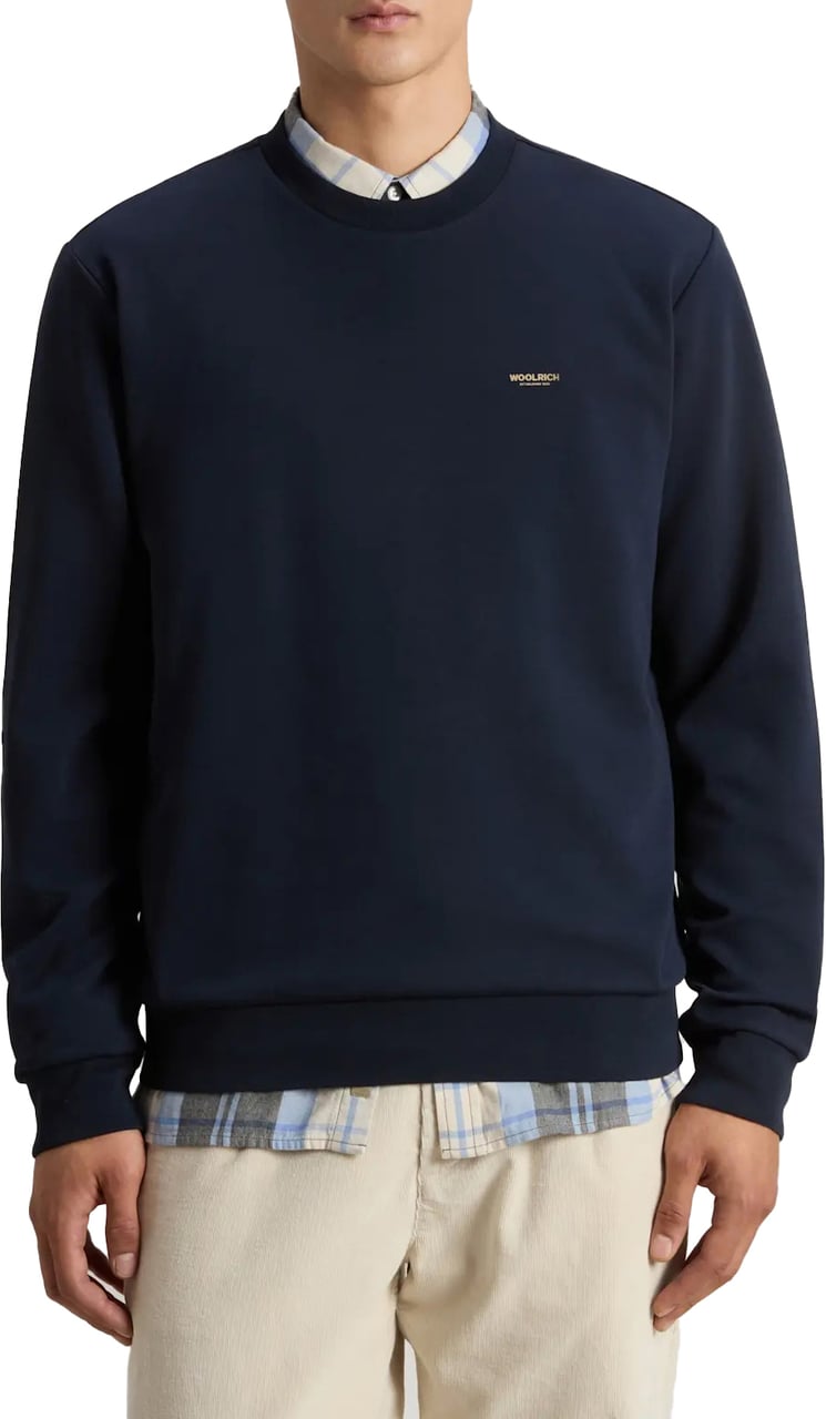 Woolrich Logo Interlock Crewneck Melton Blue Blauw