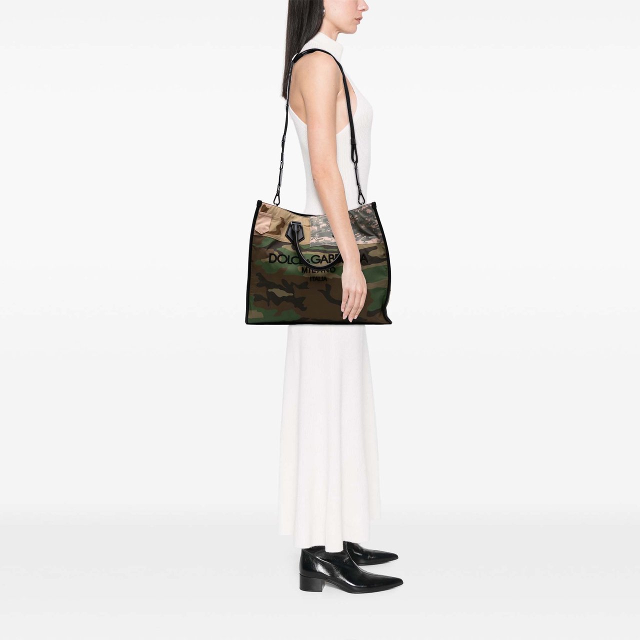 Dolce & Gabbana Large Camouflage Canvas Shopping Tote Bruin