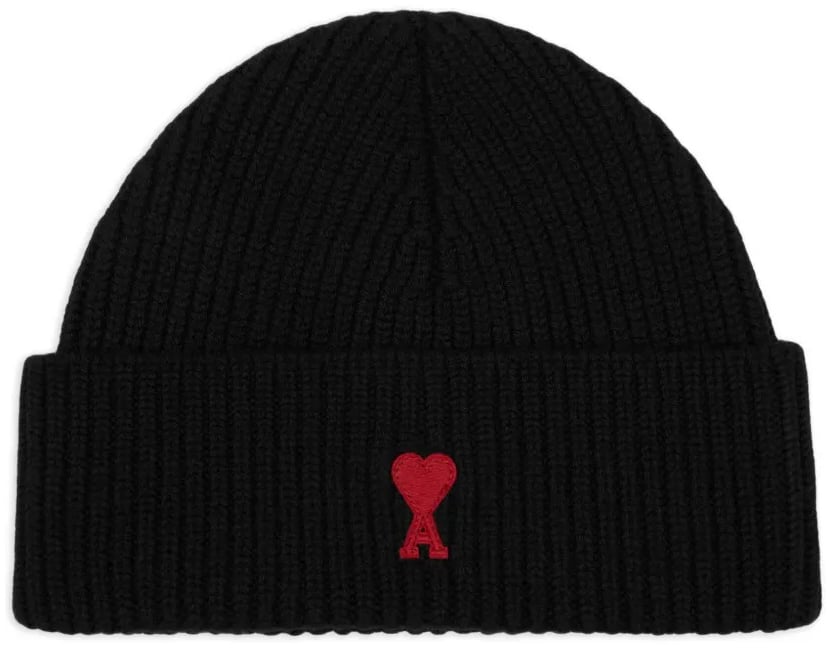 AMI Paris bonnet en laine a logo brode Zwart