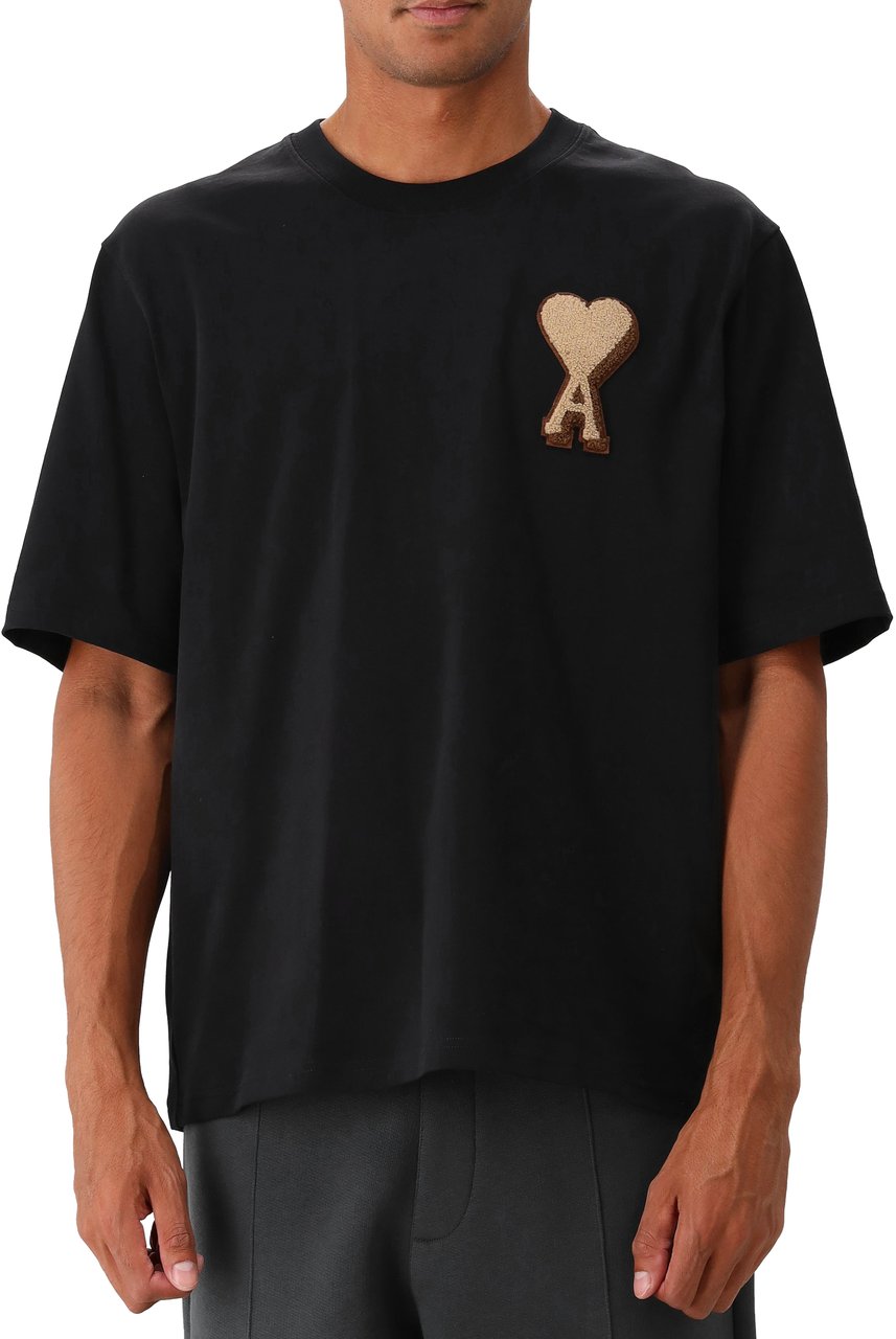 AMI Paris t shirt a logo ami de coeur Zwart