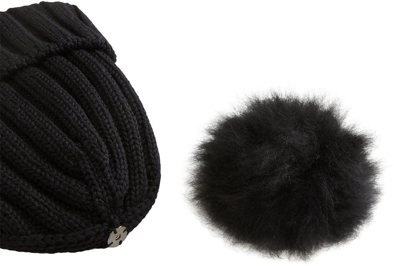 Woolrich Beanie Cash Pom Pom Black Zwart