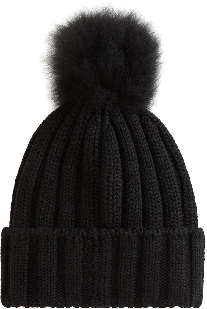 Woolrich Beanie Cash Pom Pom Black Zwart