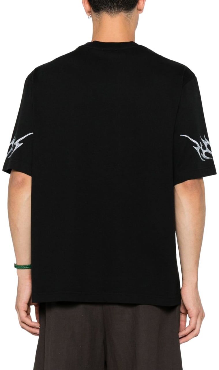 Casablanca T-Shirt Casablanca Nera con Stampa Floreale e Tribal Zwart