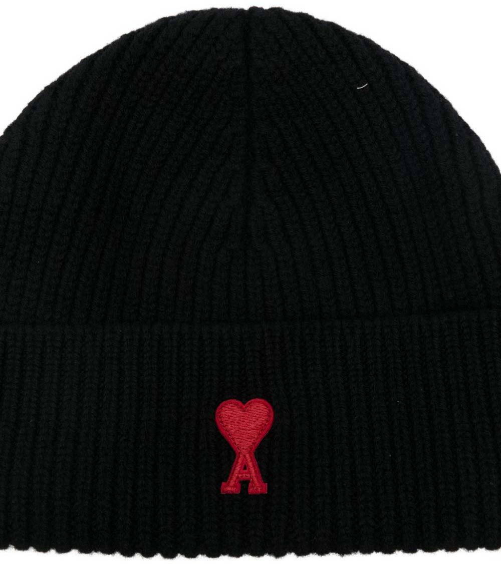 AMI Paris bonnet en laine a logo brode Zwart