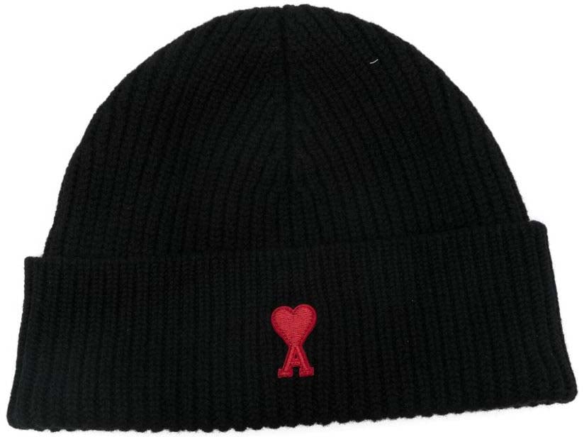 AMI Paris bonnet en laine a logo brode Zwart