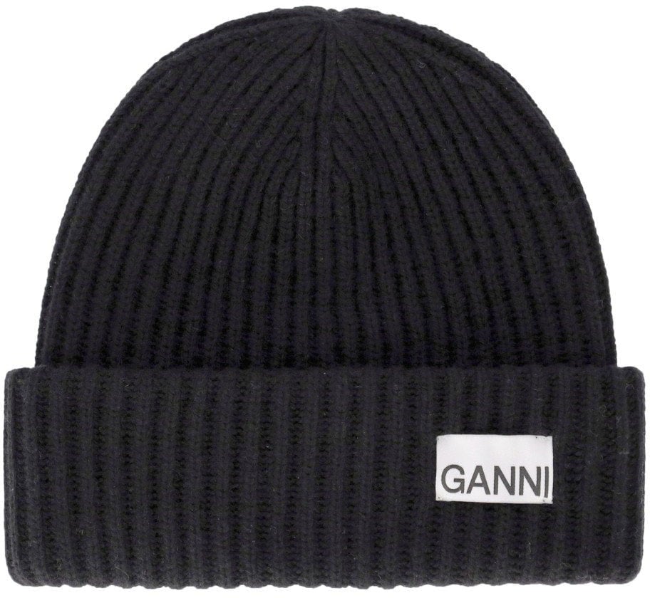 Ganni Beanie Wool Nero Zwart