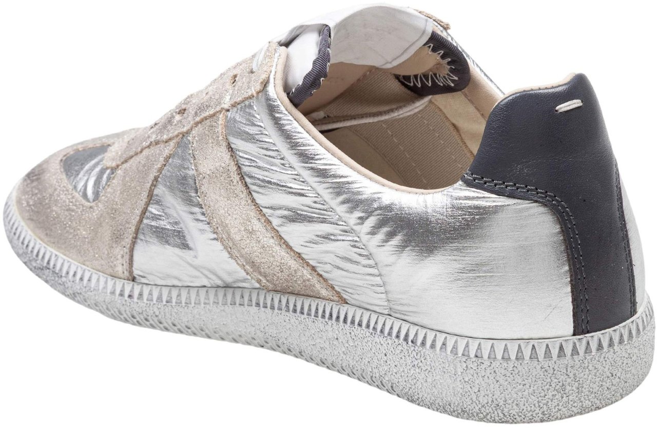Maison Margiela Maison margiela replica sneakers in metallic leather and suede Zilver