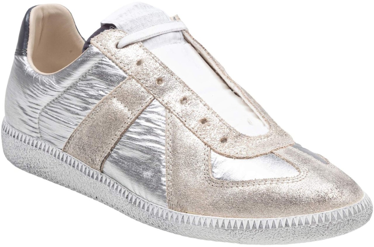 Maison Margiela Maison margiela replica sneakers in metallic leather and suede Zilver