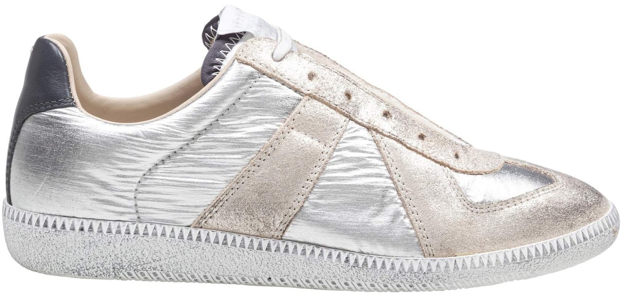 Maison Margiela Maison margiela replica sneakers in metallic leather and suede Zilver