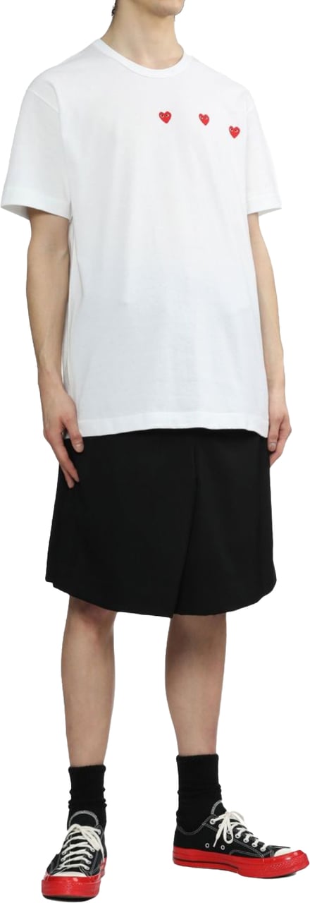 Comme des Garçons Triple Hearts Logo T-shirt Wit