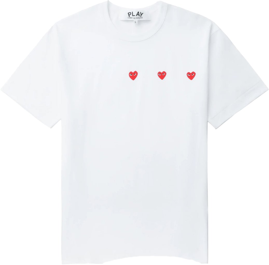Comme des Garçons Triple Hearts Logo T-shirt Wit
