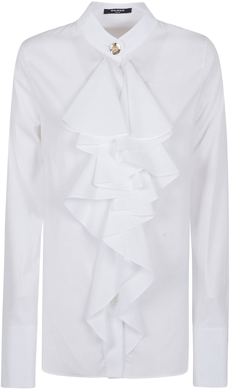 Balmain jabot collar popeline coton shirt Wit