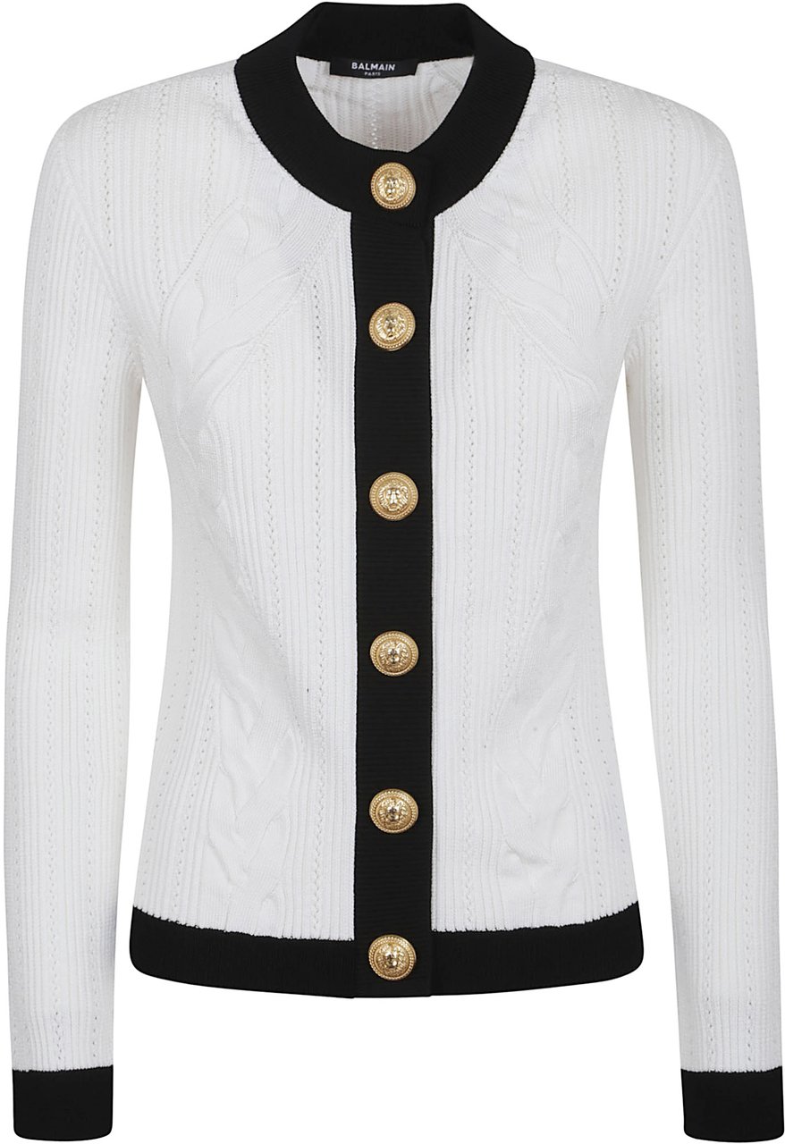 Balmain ls buttoned torsade knit cardigan Wit
