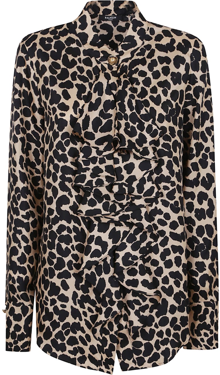 Balmain jabot collar leopard print shirt Neutraal