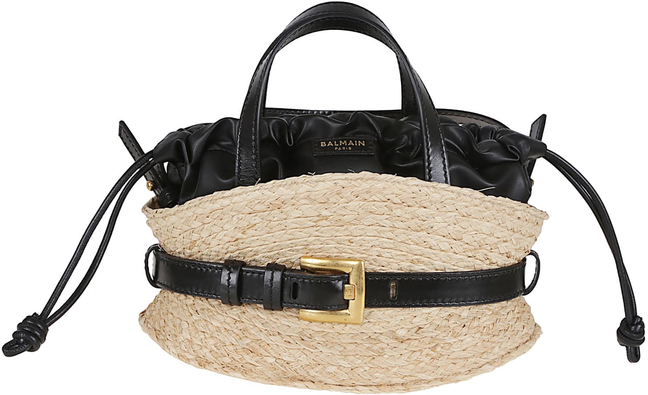 Balmain shuffle miniraffia&calfskin Neutraal