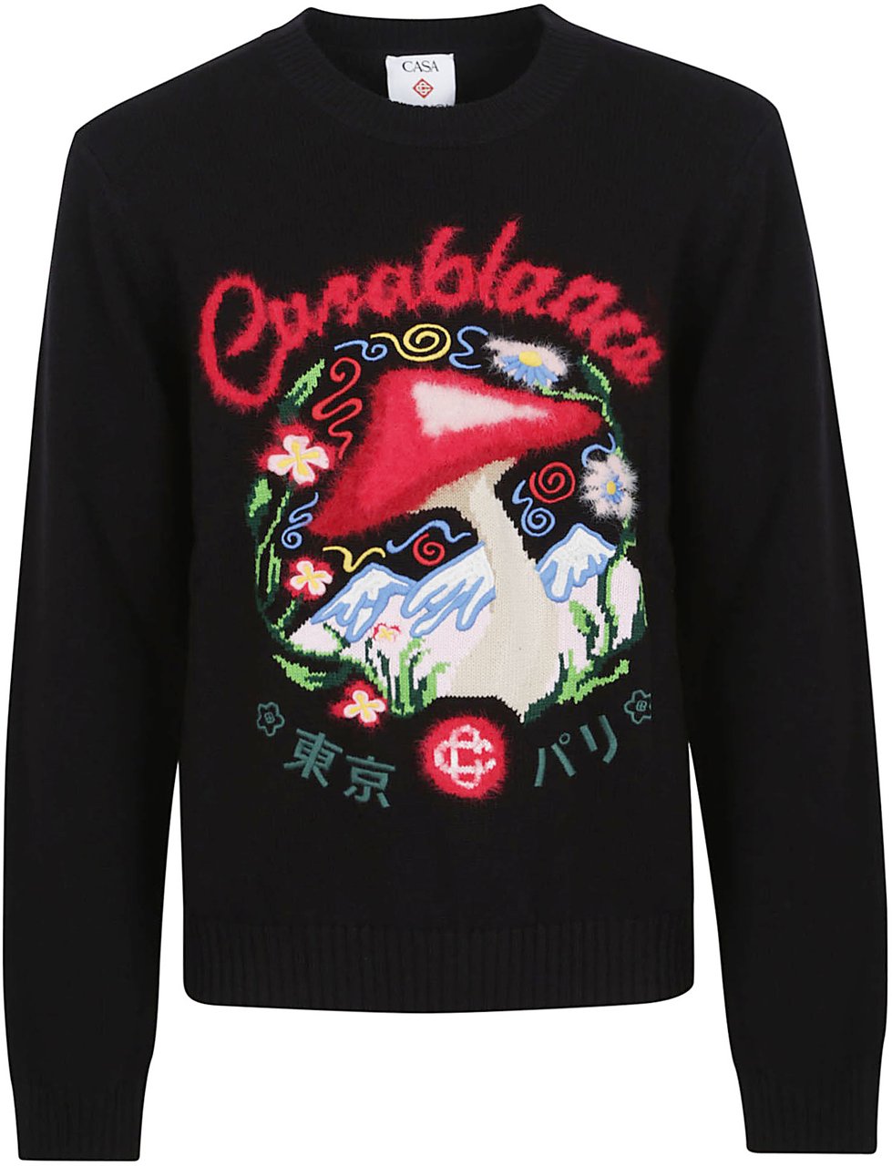 Casablanca mushroom emblem intarsia crew Zwart