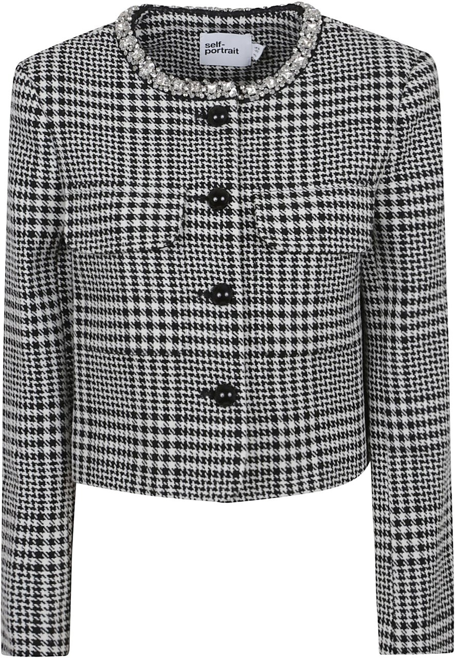 Self-Portrait houndstooth crystal trim jacket Zwart