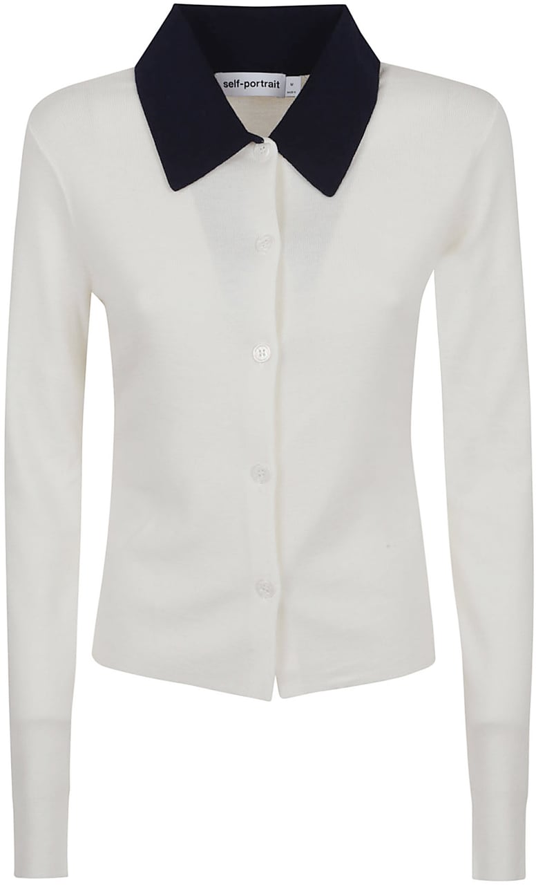 Self-Portrait cream merino wool cardigan Wit