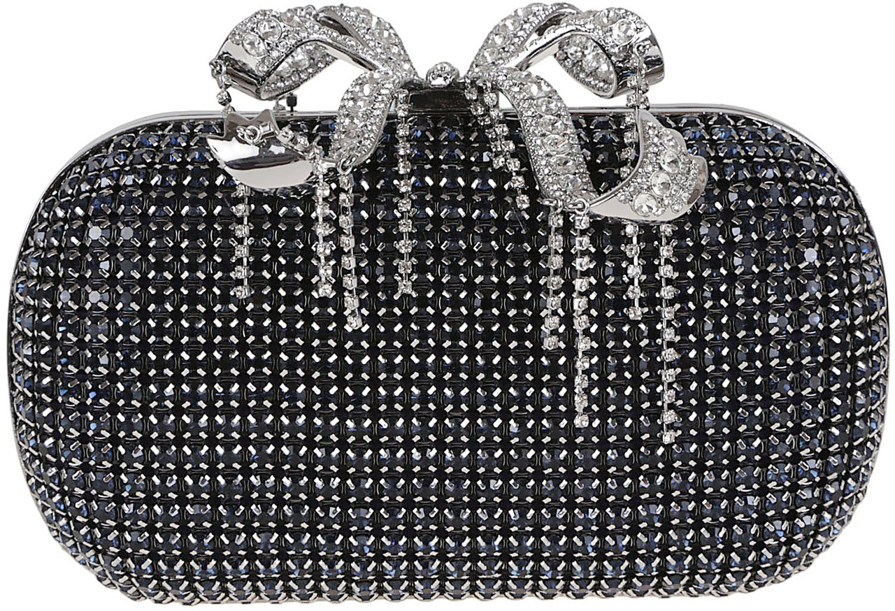 Self-Portrait navy chainmail clutch bag Blauw