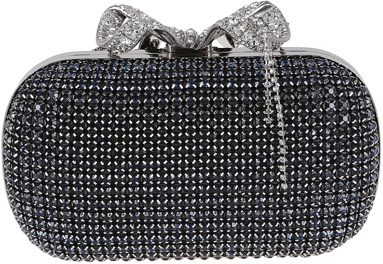 Self-Portrait navy chainmail clutch bag Blauw