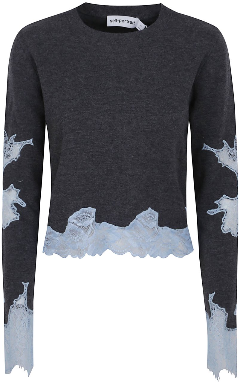 Self-Portrait grey contrast lace jumper Grijs