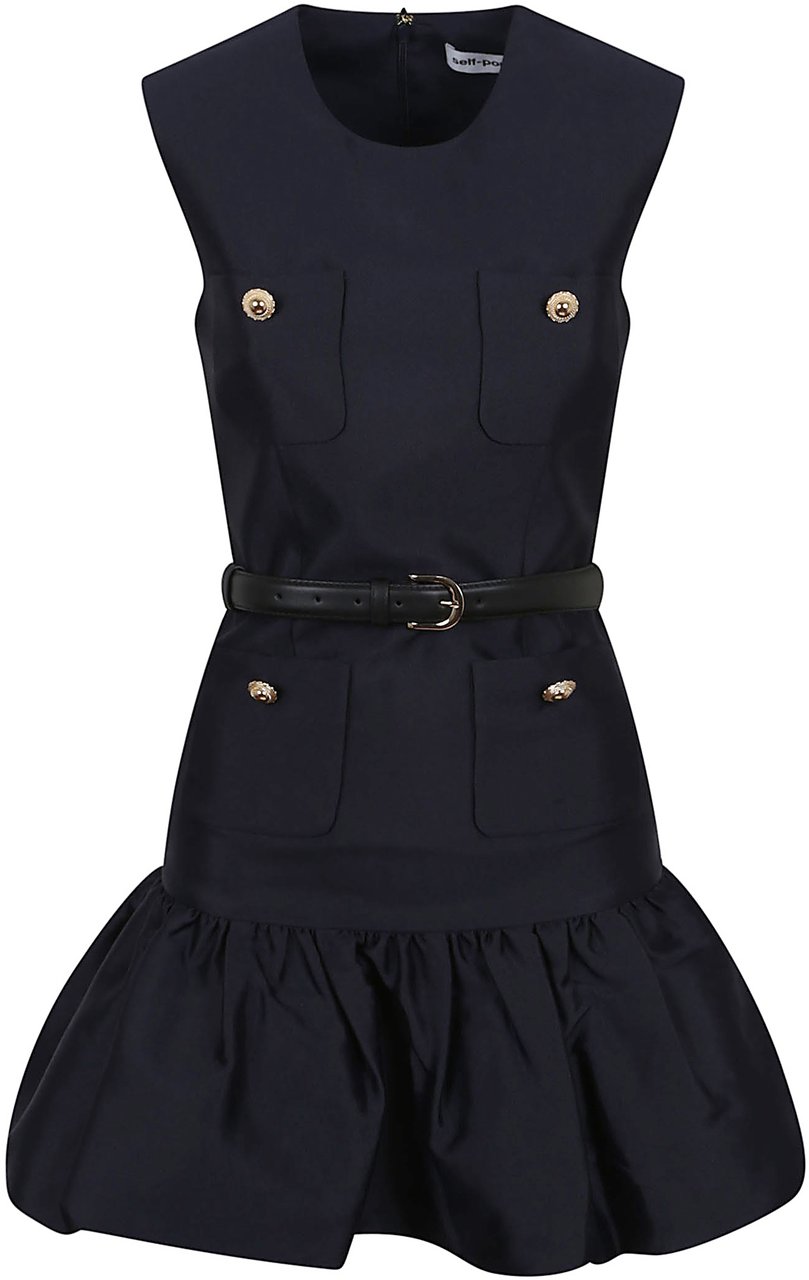 Self-Portrait navy taffeta mini dress Blauw