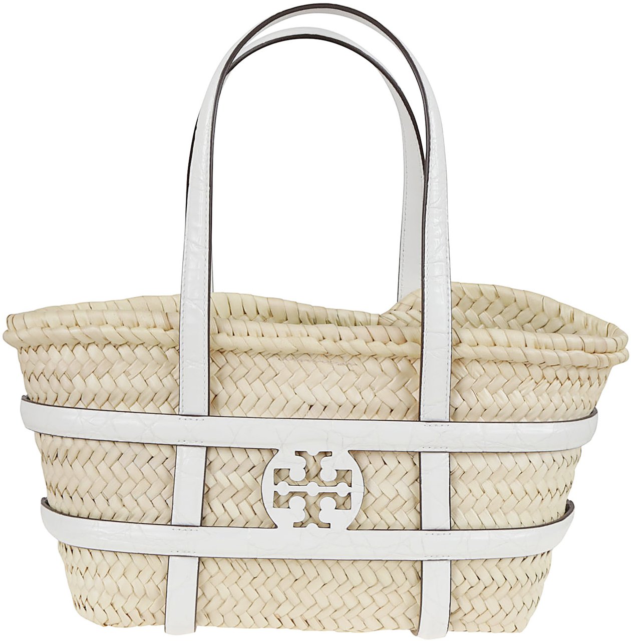 Tory Burch ella straw small basket Wit