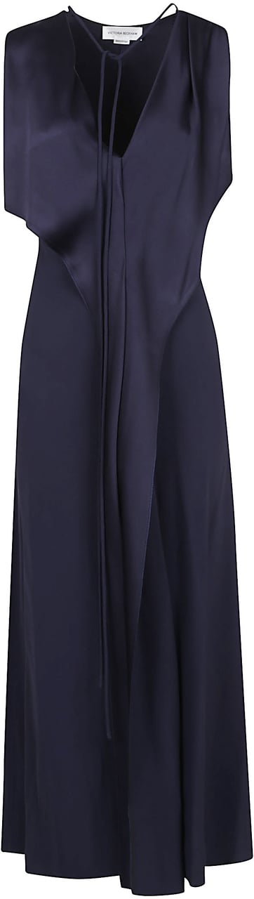 Victoria Beckham sleeveless draped vneck midi Blauw