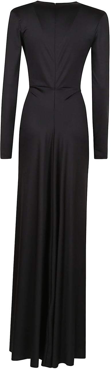 Victoria Beckham long sleeve deep vneck gown Zwart