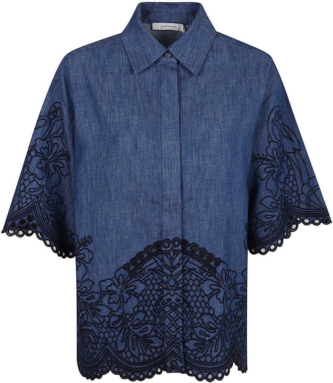 Zimmermann coco embroidered denim shirt Blauw