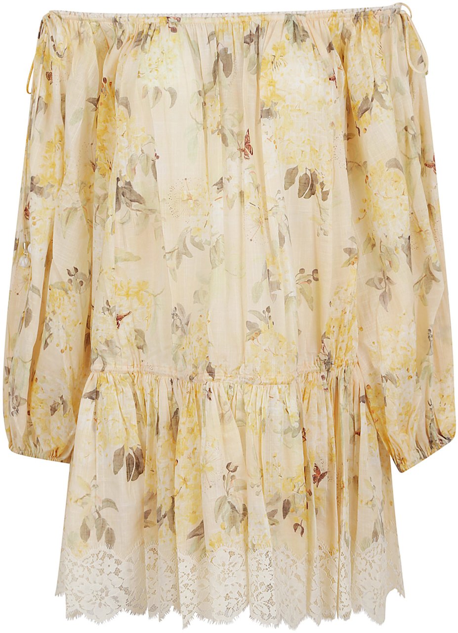 Zimmermann cascadian tiered mini dress Geel