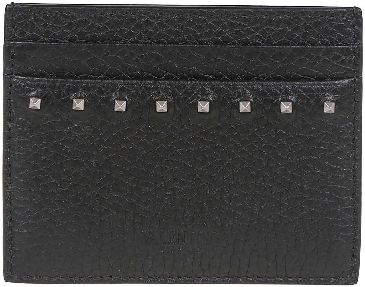 Valentino card holder rockstud vitello stampa Zwart