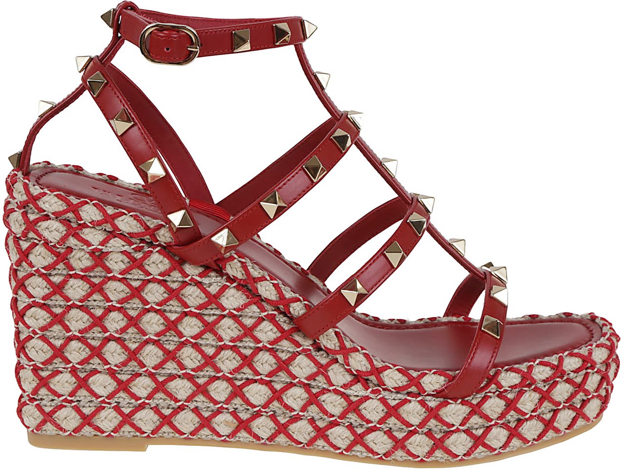 Valentino wedge espadrillas rockstud torchon Rood