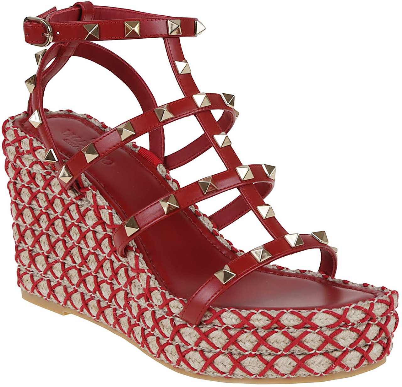 Valentino wedge espadrillas rockstud torchon Rood