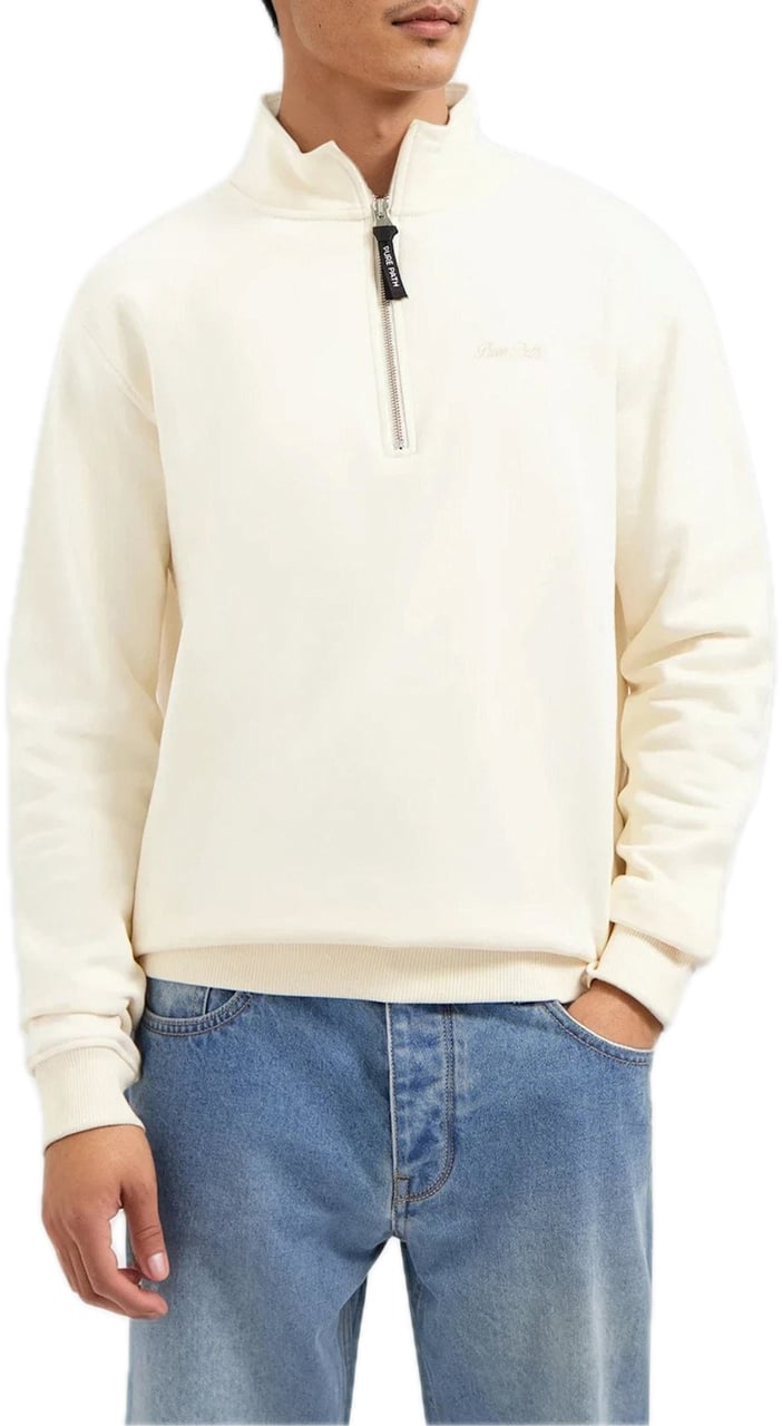Pure Path Embroidery Half-zip Sweater Ecru Beige