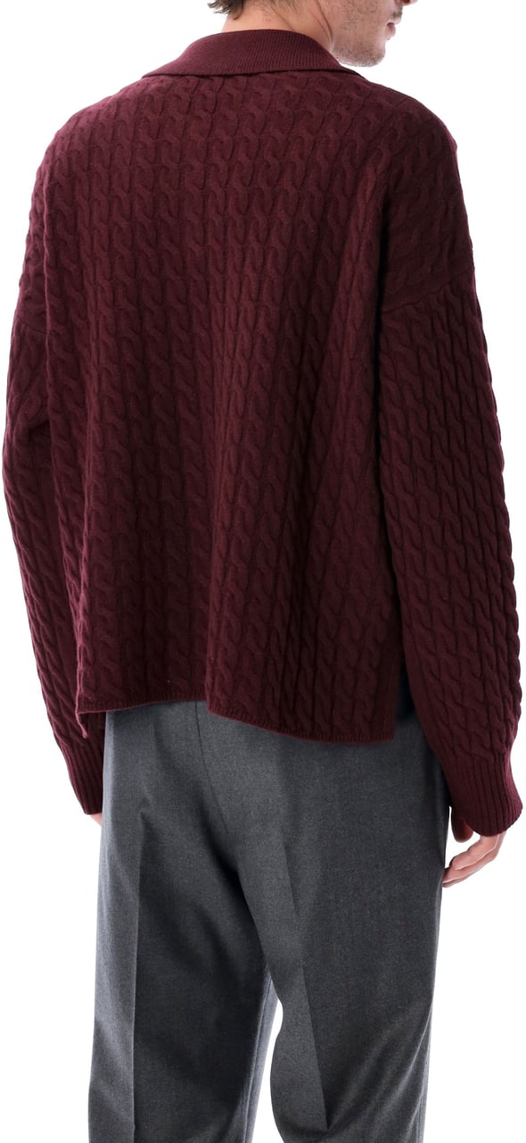 AMI Paris Cable Knit Polo Viola Paars