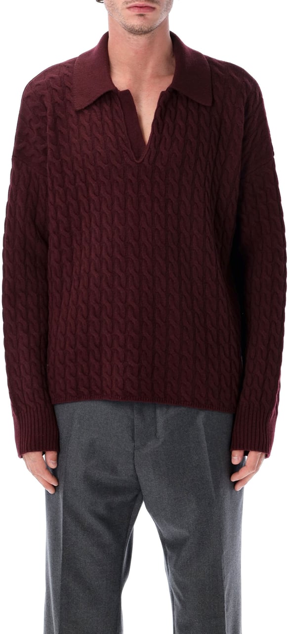 AMI Paris Cable Knit Polo Viola Paars