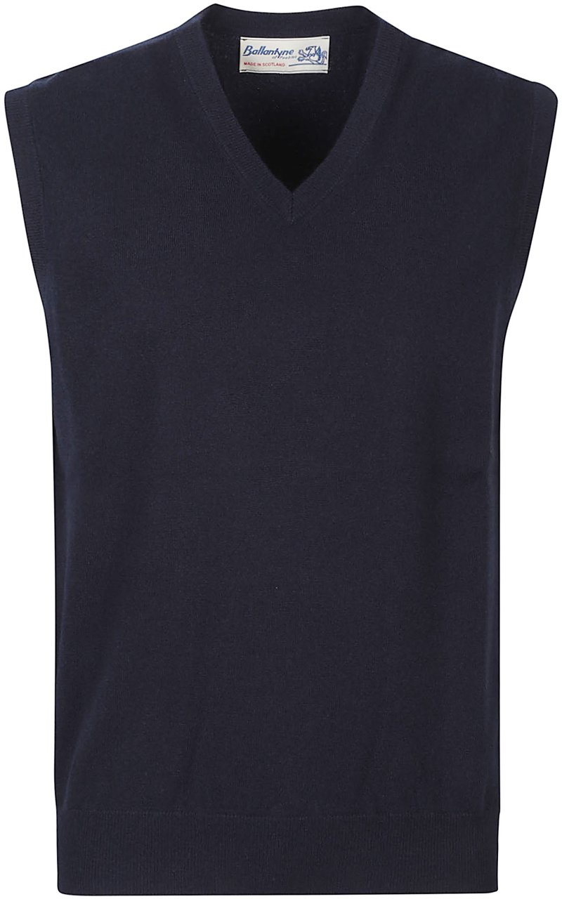 Ballantyne Plain V Neck Vest Blue Blauw