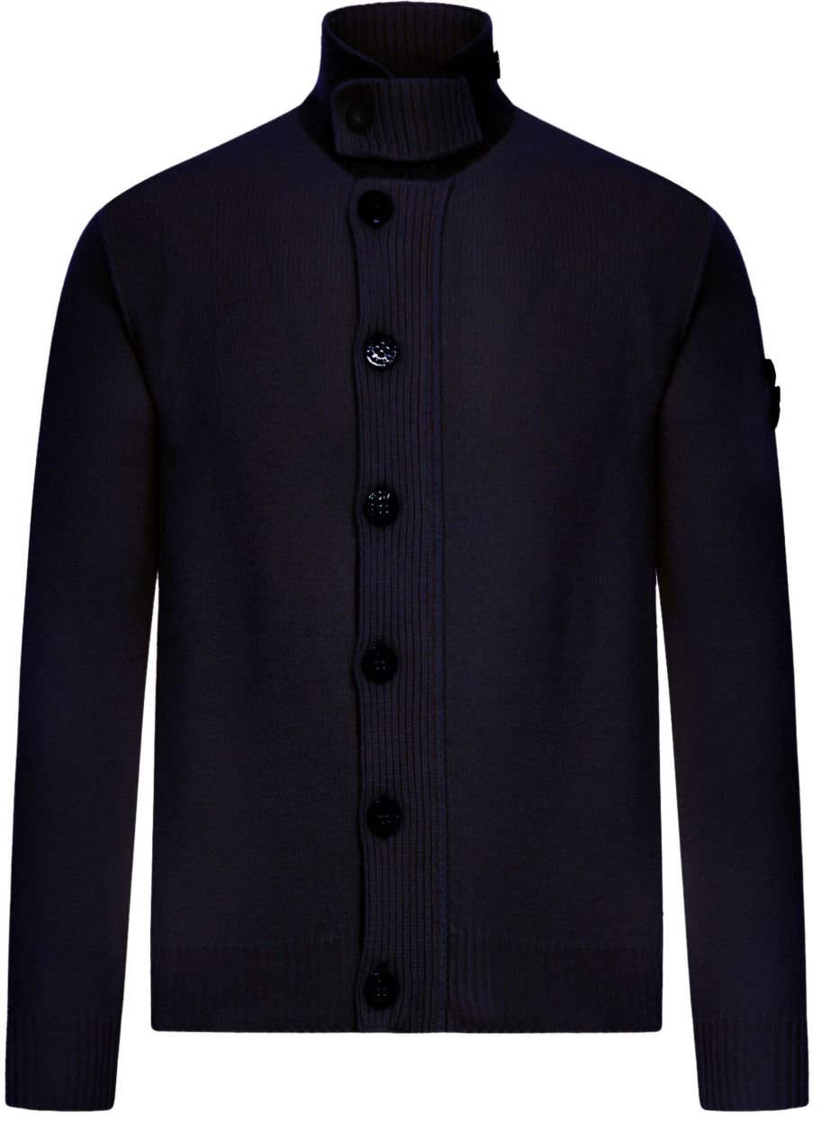 Stone Island Heren Logo Patch Knit Cardigan Blauw Blauw