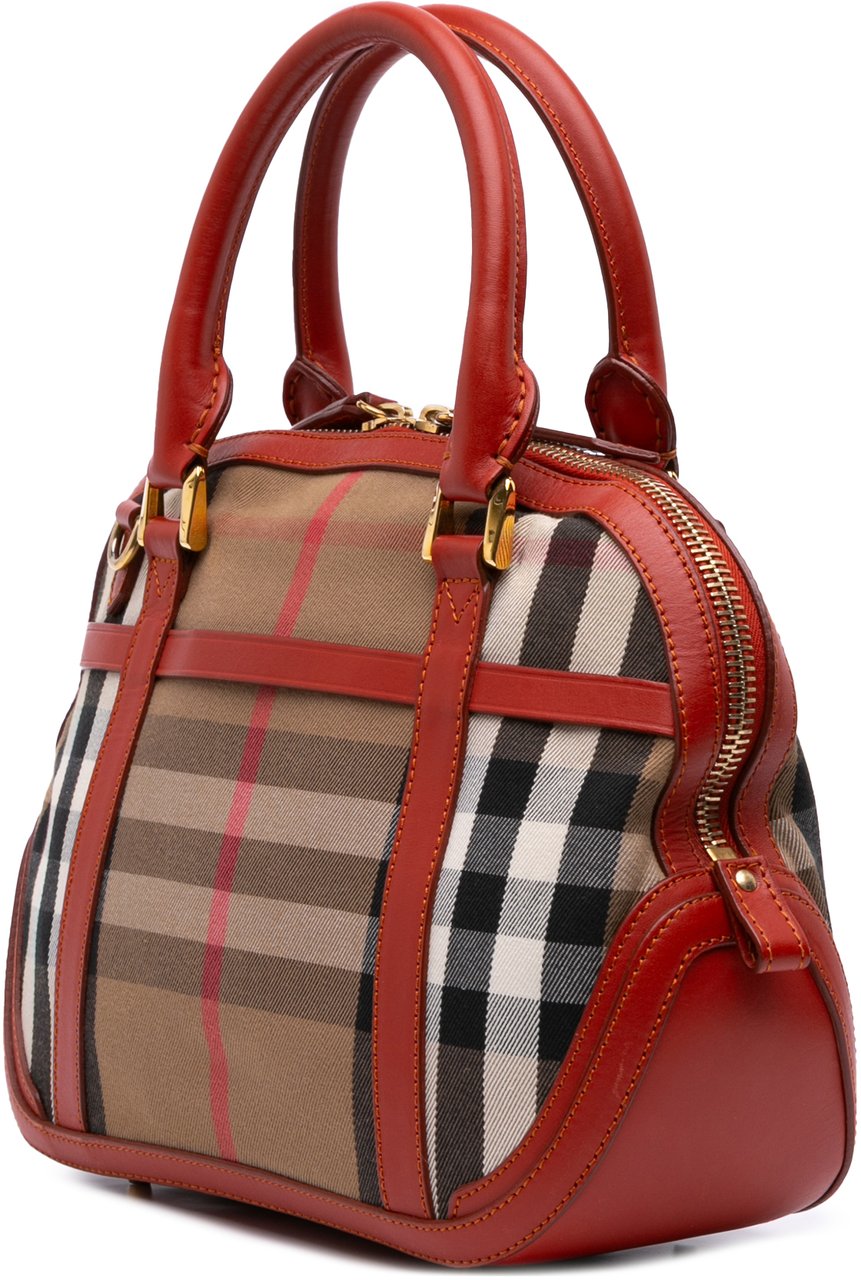 Burberry Small Leather Trimmed House Check Canvas Bridle Orchard Satchel Bruin