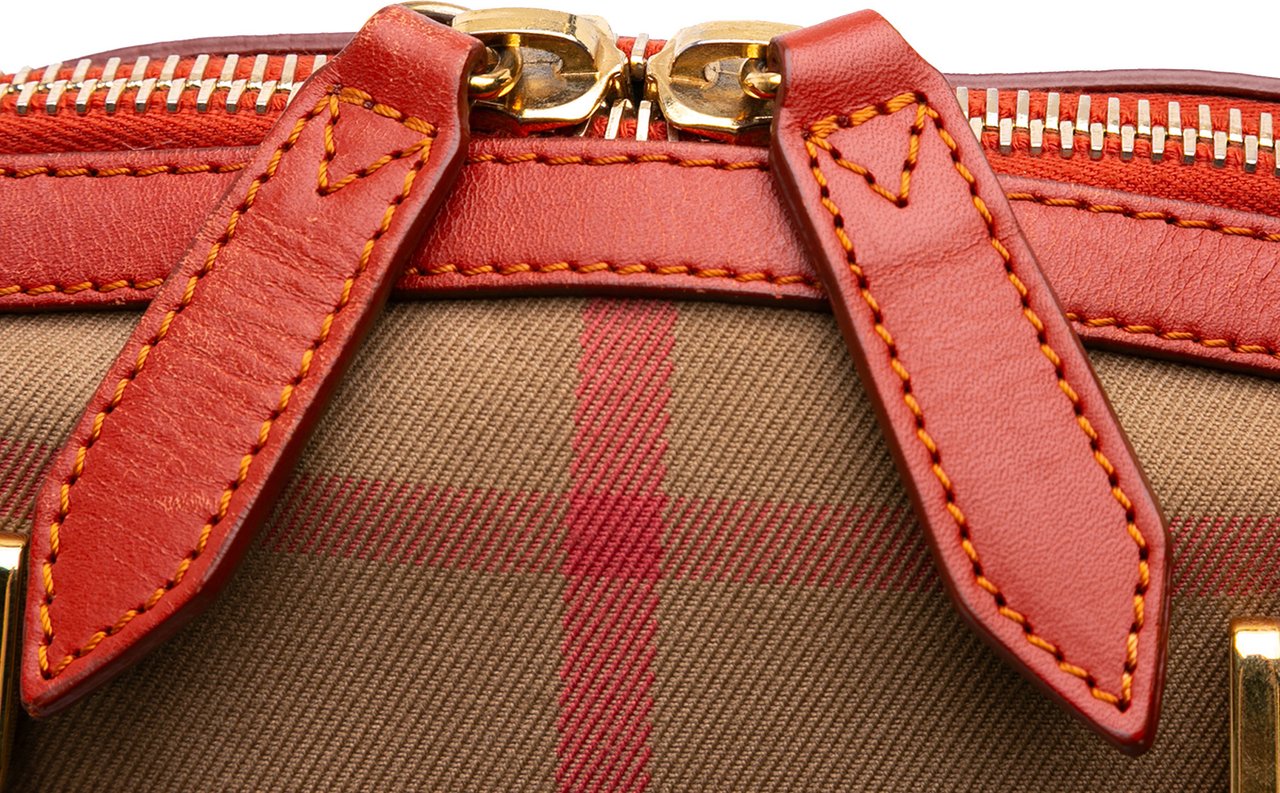 Burberry Small Leather Trimmed House Check Canvas Bridle Orchard Satchel Bruin