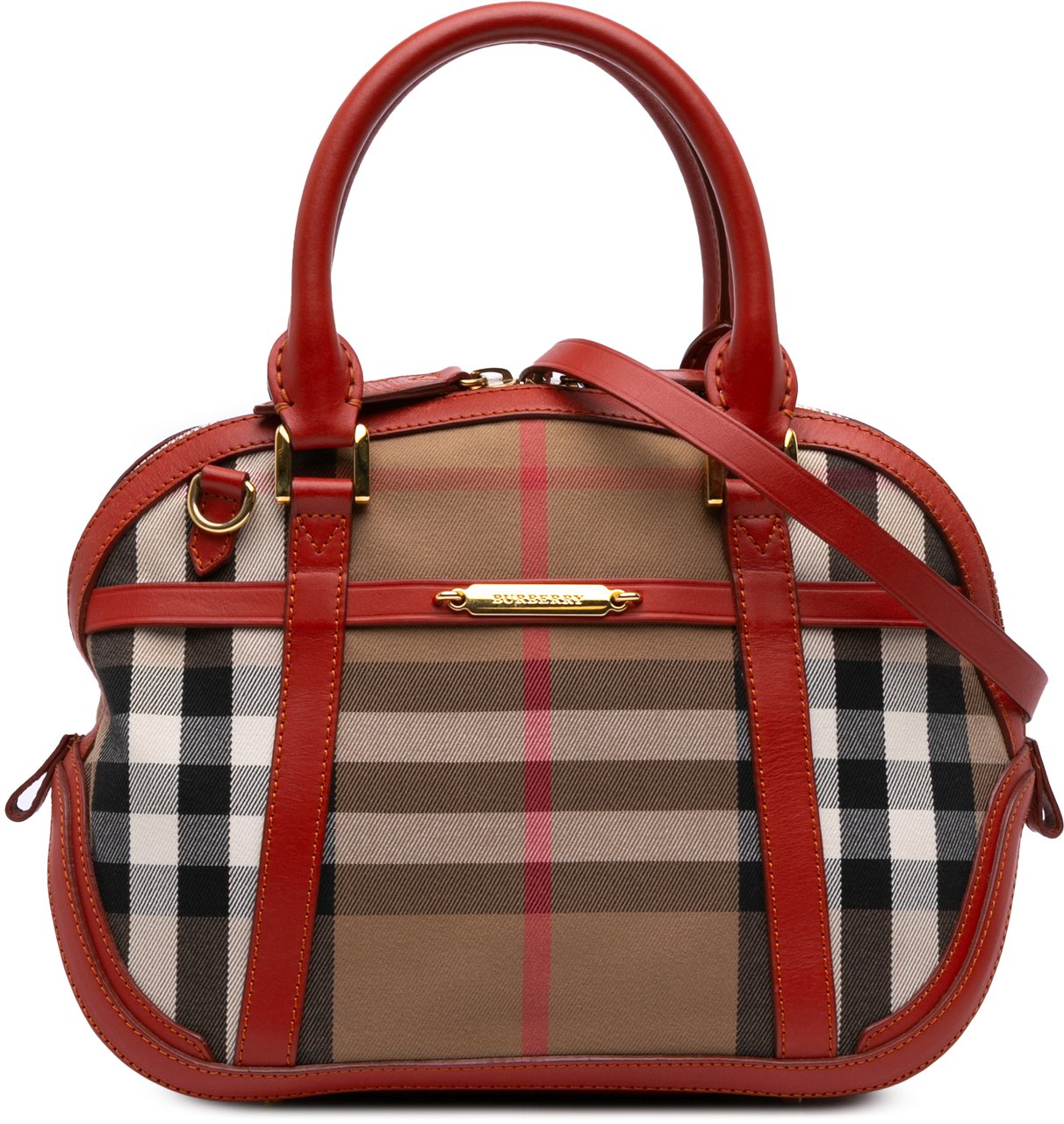 Burberry Small Leather Trimmed House Check Canvas Bridle Orchard Satchel Bruin