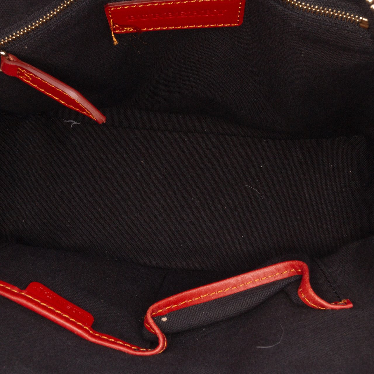 Burberry Small Leather Trimmed House Check Canvas Bridle Orchard Satchel Bruin