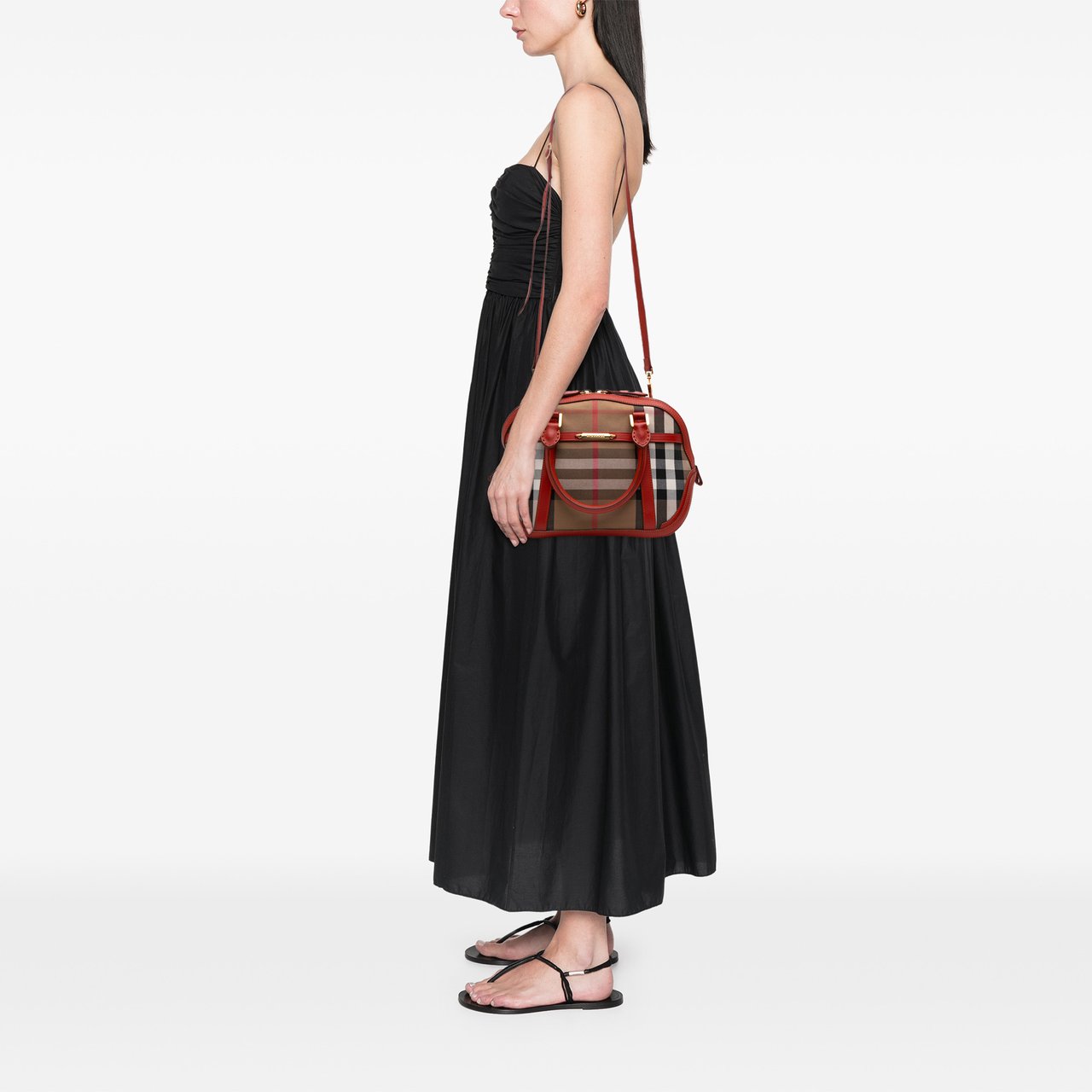 Burberry Small Leather Trimmed House Check Canvas Bridle Orchard Satchel Bruin