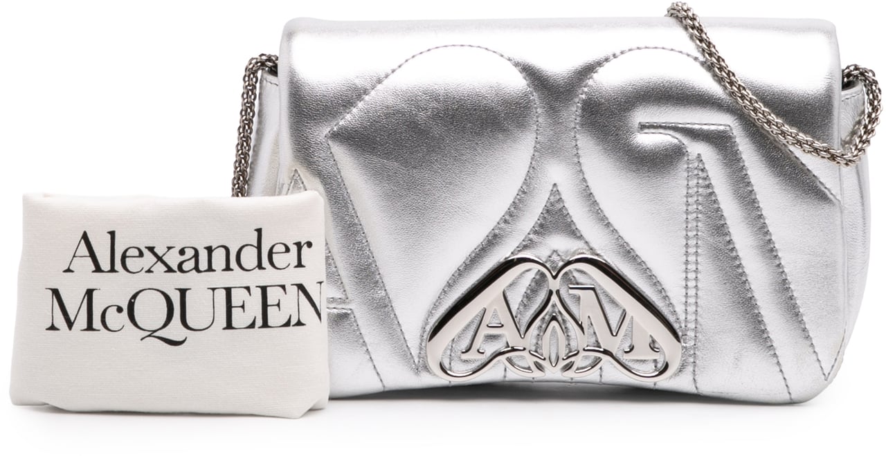 Alexander McQueen Mini Lambskin The Seal Chain Crossbody Zilver