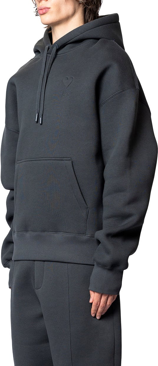 AMI Paris BIG AMI DE COEUR EMBOSSED HOODIE ANTHRACITE Grijs