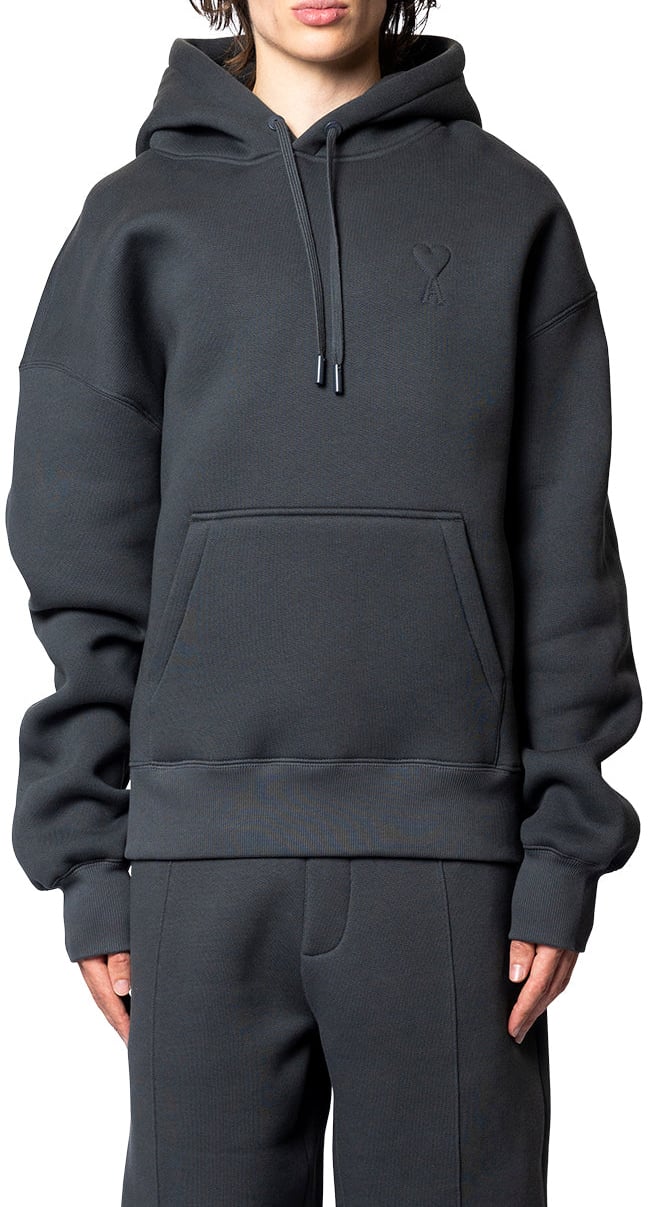 AMI Paris BIG AMI DE COEUR EMBOSSED HOODIE ANTHRACITE Grijs
