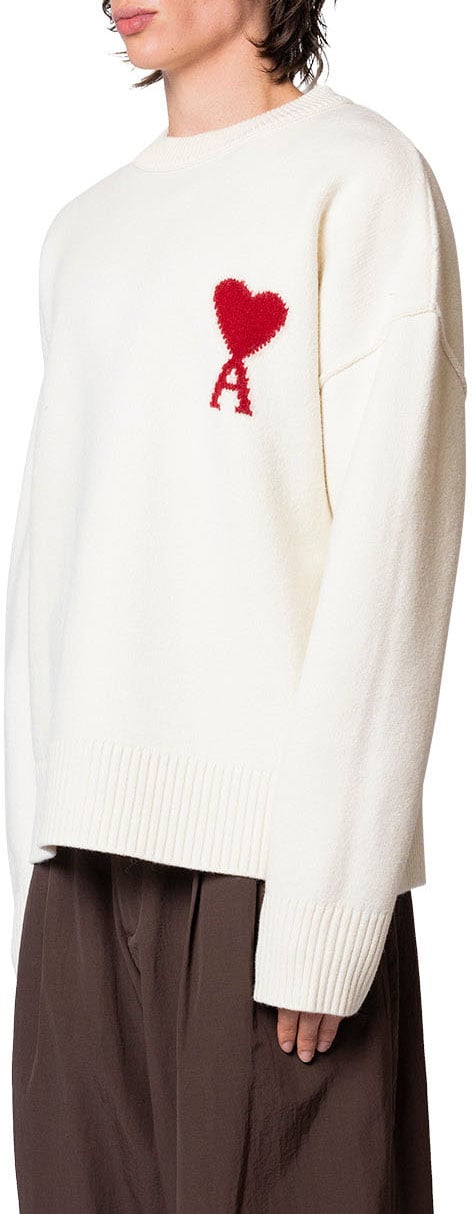 AMI Paris AMI DE COEUR CREWNECK SWEATER OFF WHITE/RED Wit